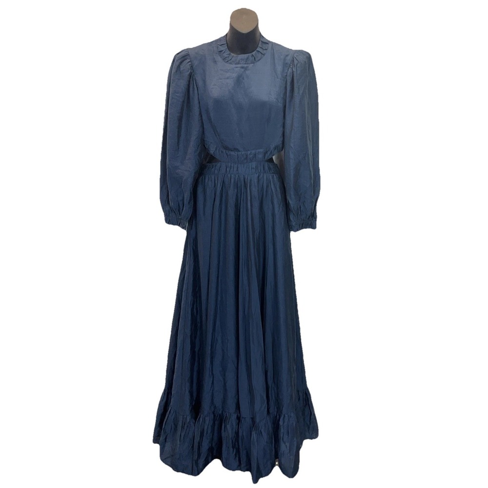 New Sabina Musayev‎ Abbey Dress Cata Tie Open Back Sz S Quiet Luxury Navy Maxi